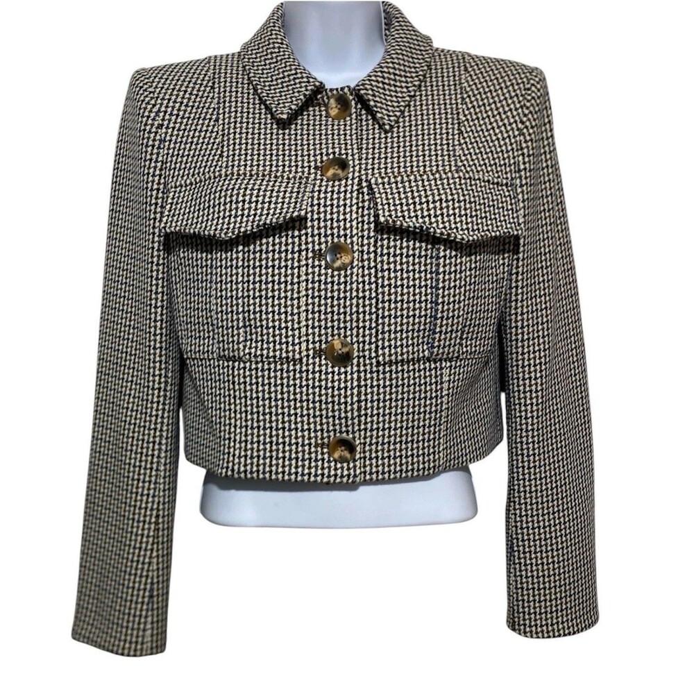 Veronica Beard Fulham Multicolor Houndstooth Cropped Tweed Blazer Size 2 Career